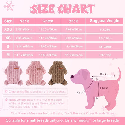 Dog Sweater for Small Dogs, XXS Dog Sweaters Turtleneck Doggie Pajamas Jumpsuits, Small Doggy Clothes Girl Boy, Cold Weather Puppy Onesie Outfits Yorkie Chihuahua Apparel, Pink, M