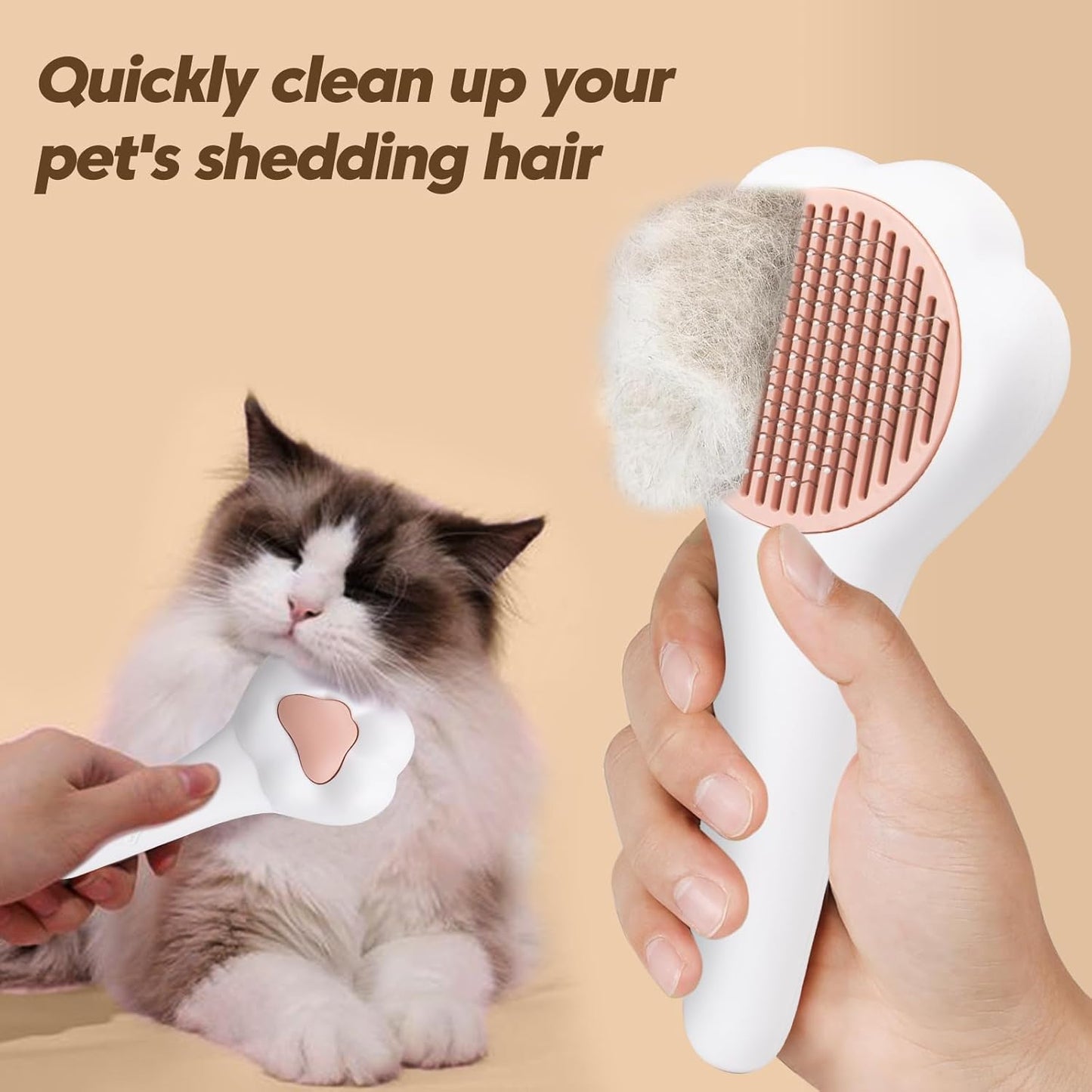 Self-Cleaning Cat Brush for Shedding with Cat Nail Clipper 2-Piece Set,Cat Brushes for Indoor Cats and Cat Nail Trimmer with Safety Guard Protective,Pet Grooming Kit for Cats and Dogs