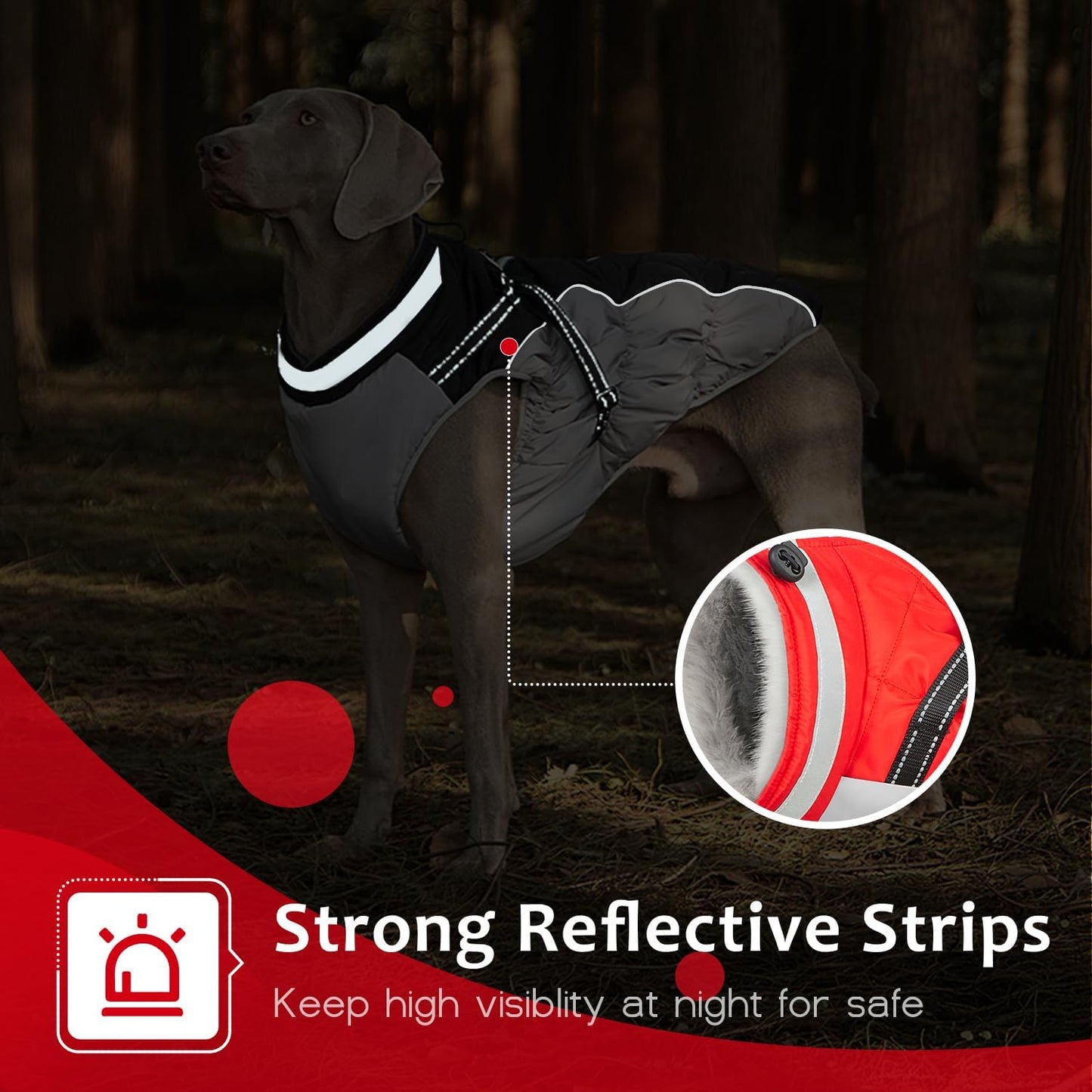 Dog Winter Coat with Harness, Dog Jacket, Pet Clothes with Zipper on Back, Waterproof Windproof Warm Vest, Reflective Cold Weather Coats, for Small Medium Large Dogs, Thick, Red, M