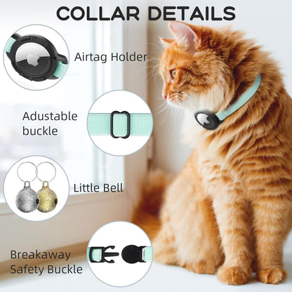 AirTag Cat Collars, Stretchy Collar with Apple AirTag Holder and Bell, Breakaway Ultra Design Elastic GPS Tracking Collars for Cats and Puppies, (7.5-12.5 Inch), Green