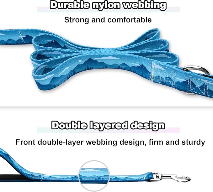 6ft Dog Leash with Two Padded Handles, Heavy Duty Strong Nylon Pet Leash with Soft Neoprene Handle for Medium and Large Dogs, Blue Sunset