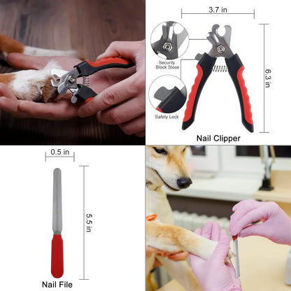 Wisedog Pet Grooming Kit - Pin & Bristle Brush, Slicker Brush, Dematting Tool, Nail Clipper, Hair Removal Mitts, Flea Comb for Dogs and Cats (Reddish-black)