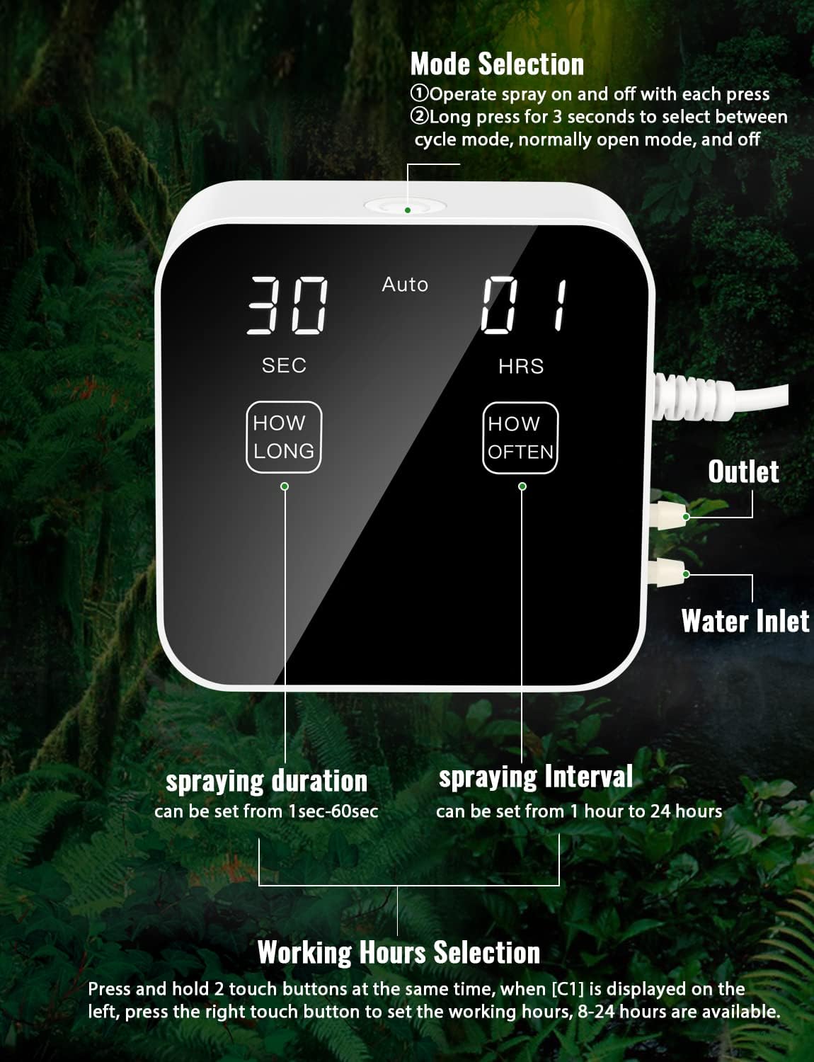 Reptile Mister Automatic, Quiet Reptile Misting System with Timer, Reptile Fogger Humidifiers with Fine Water Mist Nozzles, Terrarium Mister Humidifiers with Water Shortage Protection