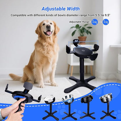 Dog Bowls,Elevated Adjustable Dog Bowl Stand with 3 Heights & Tilted Feeding Design, Raised Stand Compatible with Medium & Large Breeds(with Stainless Steel Bowls-Black)