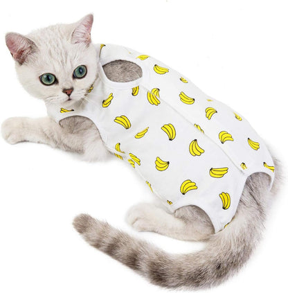 Cat Professional Surgical Recovery Suit,E-Collar Alternative for Cats Dogs,After Surgery Wear, Pajama Suit,Home Indoor Pets Clothing Banana M