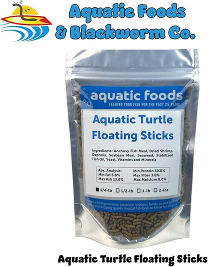 Aquatic Foods Inc. Aquatic Turtle 3/8" x 1/8" 30% Protein Floating Sticks for Aquatic & Semi Aquatic Red Ear, Painted. Map, Soft Shell Pond Turtles...WL…1/4-lb Foil Pouch Bag