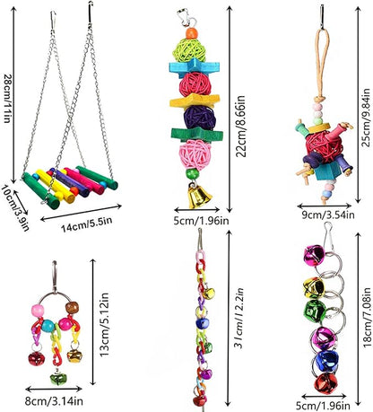 8 Pcs Parakeet Cockatiel Bird Toys, Parrots Cage Accessories Swing Wooden Perch Chewing Toy for Budgerigar, Conures, Love Birds, Finches, Budgies