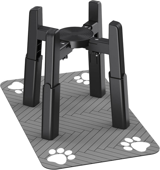 CZPET Dog Bowl Stand with Mat with Adjustable Height and Width, Raied Elevated Water & Food Feeder for Medium & Large Dogs, Stable and Anti-Slip