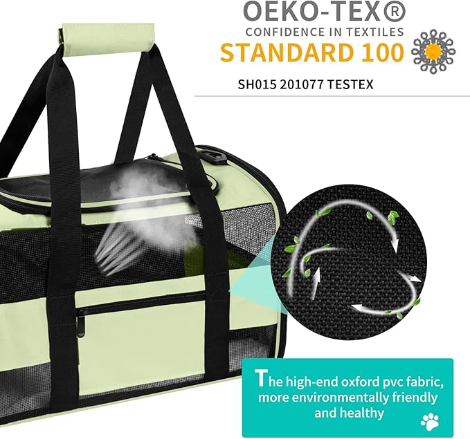 Cat Carrier Pet Dog Carriers TSA Airline Approved for Cats Dogs Under 15 lbs, Collapsible Soft Sided Cat Carrier Dog Travel Carriers for Puppy Kitten, Green