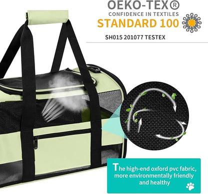 Cat Carrier Pet Dog Carriers TSA Airline Approved for Cats Dogs Under 15 lbs, Collapsible Soft Sided Cat Carrier Dog Travel Carriers for Puppy Kitten, Green
