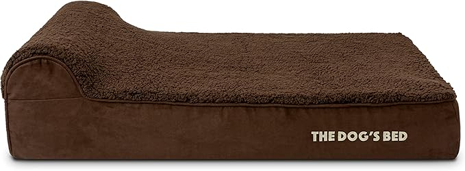 The Dog’s Bed Orthopedic Headrest Dog Bed Large Brown Plush, Memory Foam, Pain Relief for Arthritis, Hip & Elbow Dysplasia, Post Surgery, Lameness, Waterproof Washable Cover