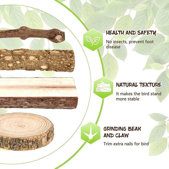 Natural Wood Bird Perches for Cage, Parrot Perch Stand & Platform, Bird Cage Accessories for Parakeets, Cockatiels, Conures, Lovebirds (Brown, Natural Grapewood Variety Set - 8PCS)