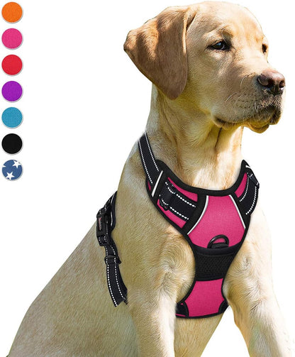 BARKBAY No Pull Dog Harness Front Clip Heavy Duty Reflective Easy Control Handle for Large Dog Walking(Pink,L)