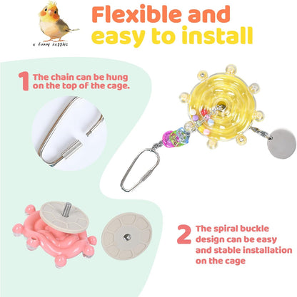 Colorful Bird Toys Wheel,for Parakeets,Conures,African Grey Parrots and Other Birds, Bird Cage Accessories for Gnawing and Relieve Boredom (3pcs)