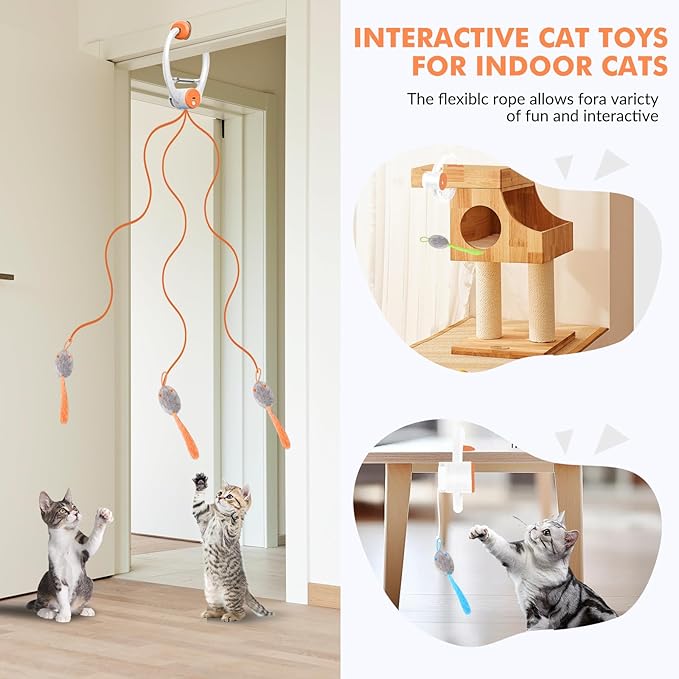 Interactive Cat Toys for Indoor Cats, Automatic Electric Flying Bird Feather Wand Toy, Best Kitten & Adult Cat Enrichment Toy Hanging Electric Kitty Toys for Bored Cats, Orange