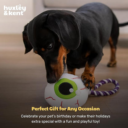 Huxley & Kent Halloween Funny Dog Toy w/Squeaker – Power Plush Squeaky Dog Toys for Small, Medium & Large Dogs – Soft Stuffed Animal for Indoor Play & Fetch - Eyeball Safety Pop, One Size