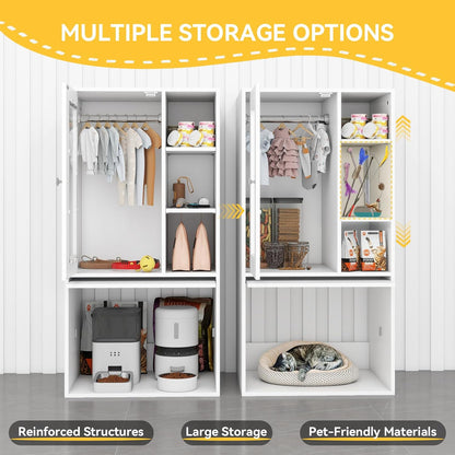 YU YUSING Dog Feeding Station for Automatic Feeder, Dog & Cat Food Storage Cabinet with Hanging Rods, Adjustable Panel, Hidden Automatic Pet Feeder Station for Food and Pet Supplies