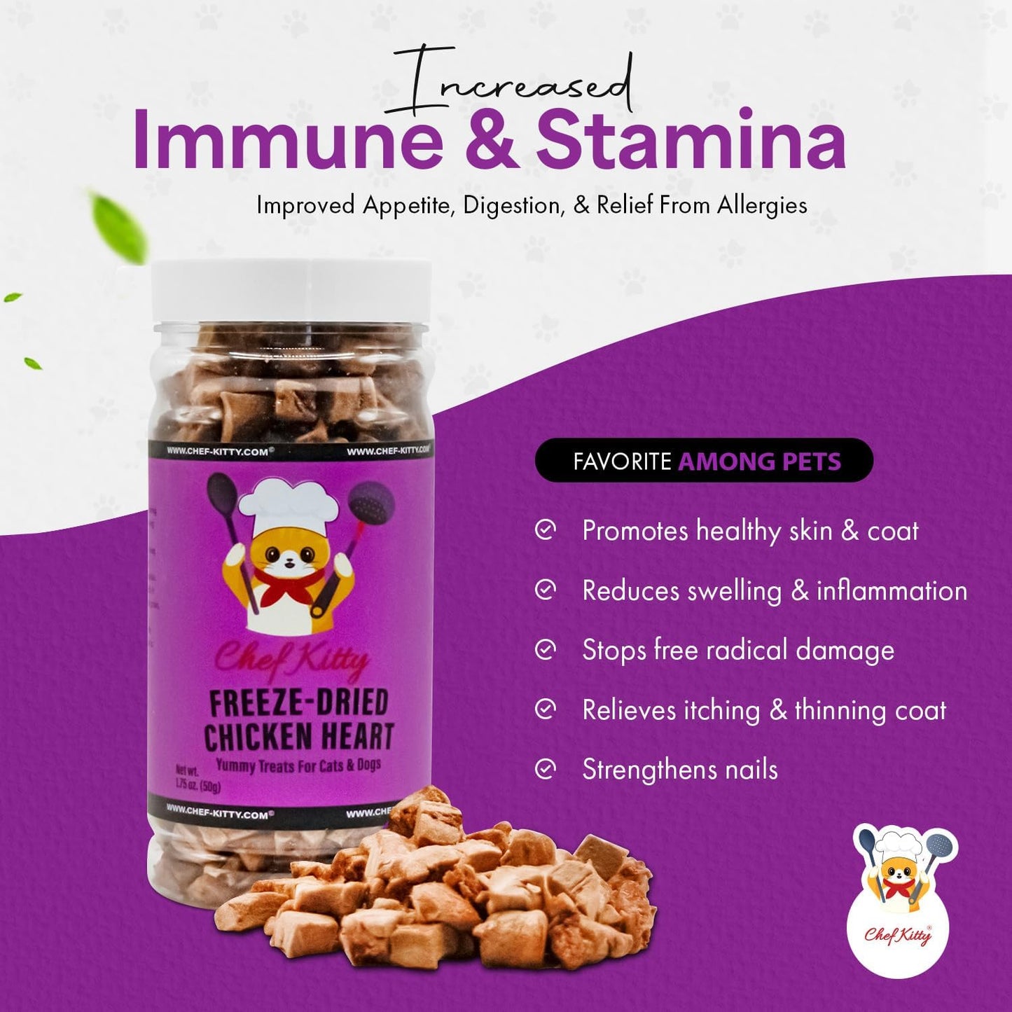 Freeze-Dried Chicken Heart Treats for Cats & Dogs – 100% Human Grade, Single Ingredient, High-Protein, Healthy Snack – No Additives or Preservatives – 1.4oz - Inspected & Tested in USA