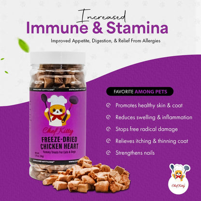 Freeze-Dried Chicken Heart Treats for Cats & Dogs – 100% Human Grade, Single Ingredient, High-Protein, Healthy Snack – No Additives or Preservatives – 1.4oz - Inspected & Tested in USA