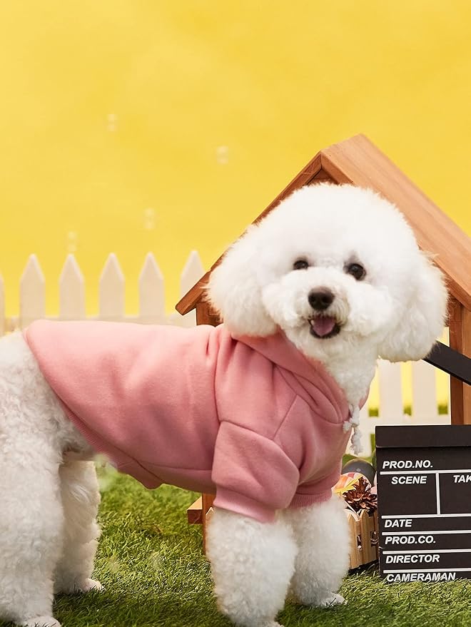 QWINEE Basic Dog Hoodie Sweatshirt Puppy Sweater Warm Cat Costumes Pet Clothes for Chihuahua Puppy Kitten Small Medium Dogs Light Pink Small