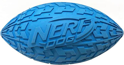 Nerf Dog Tire Squeak Football Outdoor Dog Toy, 6 Inch Dog Football Squeaking Toy for Medium and Large Breeds, Blue