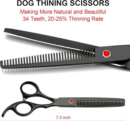 Professional Dog Grooming Scissors Kit Black 6 in 1, Dog Shears for Grooming 6CR Premium Stainless Steel Grooming Scissors Kit for Dogs Cat Pet