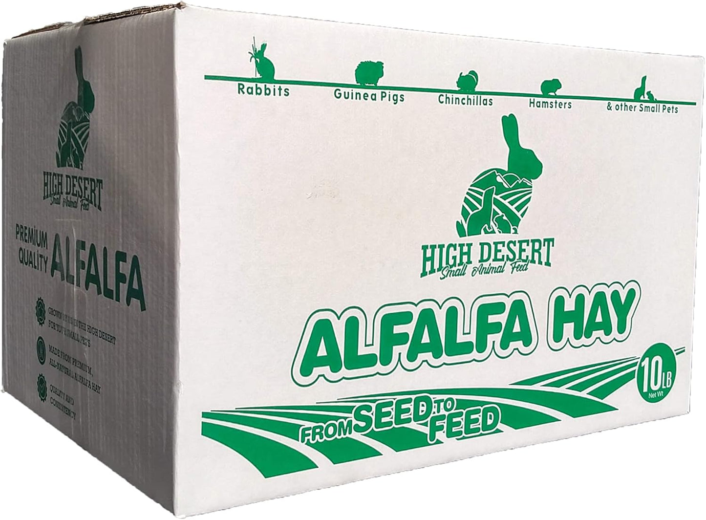 High Desert Alfalfa Hay for Rabbits, Guinea Pigs, Chinchillas & Small Pets – Protein-Rich Natural Hay for Young, Growing Animals – High-Fiber, Hand-Packed, Additive-Free, Grown in USA – 10 lb Box
