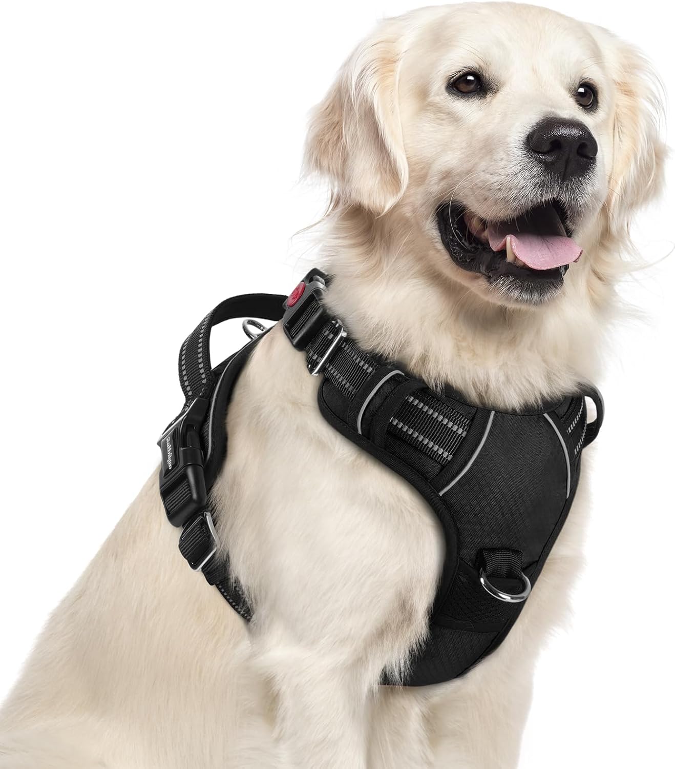rabbitgoo Dog Harness for Large Dogs, No Pull Pet Vest with 3 Buckles, Adjustable Soft Padded Pet Harness with Easy Control Handle and Reflective Strips, Black, XL