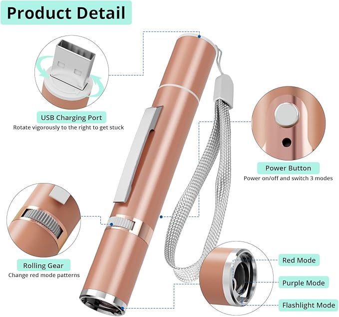 TBTeek Cat Toys for Indoor Cats, 2 Pieces, Rechargeable, 7 Adjustable Patterns, Interactive Kitten Pet Dog Red Dot Chase Light Toy for Cats Fun Playing Exercise(Rose Gold)