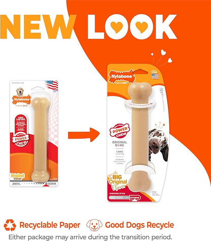 Nylabone Original Bone Power Chew Toy for Dogs, Durable & Tough Dog Toys for Aggressive Chewers, Original Flavor, Large - Up to 50 Ibs, 1 Count