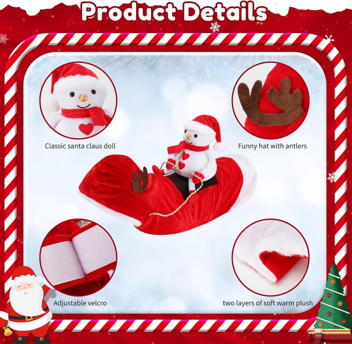 BWOGUE Santa Dog Costume Christmas Pet Clothes Santa Claus Riding Pet Cosplay Costumes Party Dressing up Dogs Cats Outfit for Small Medium Large Dogs Cats