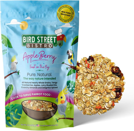 Bird Street Bistro Parrot Food - Parakeet & Cockatiel Food - Cooks in 3-15 min w/Natural & Organic Grains, Legumes, Non-GMO Fruits, Vegetables & Healthy Spices