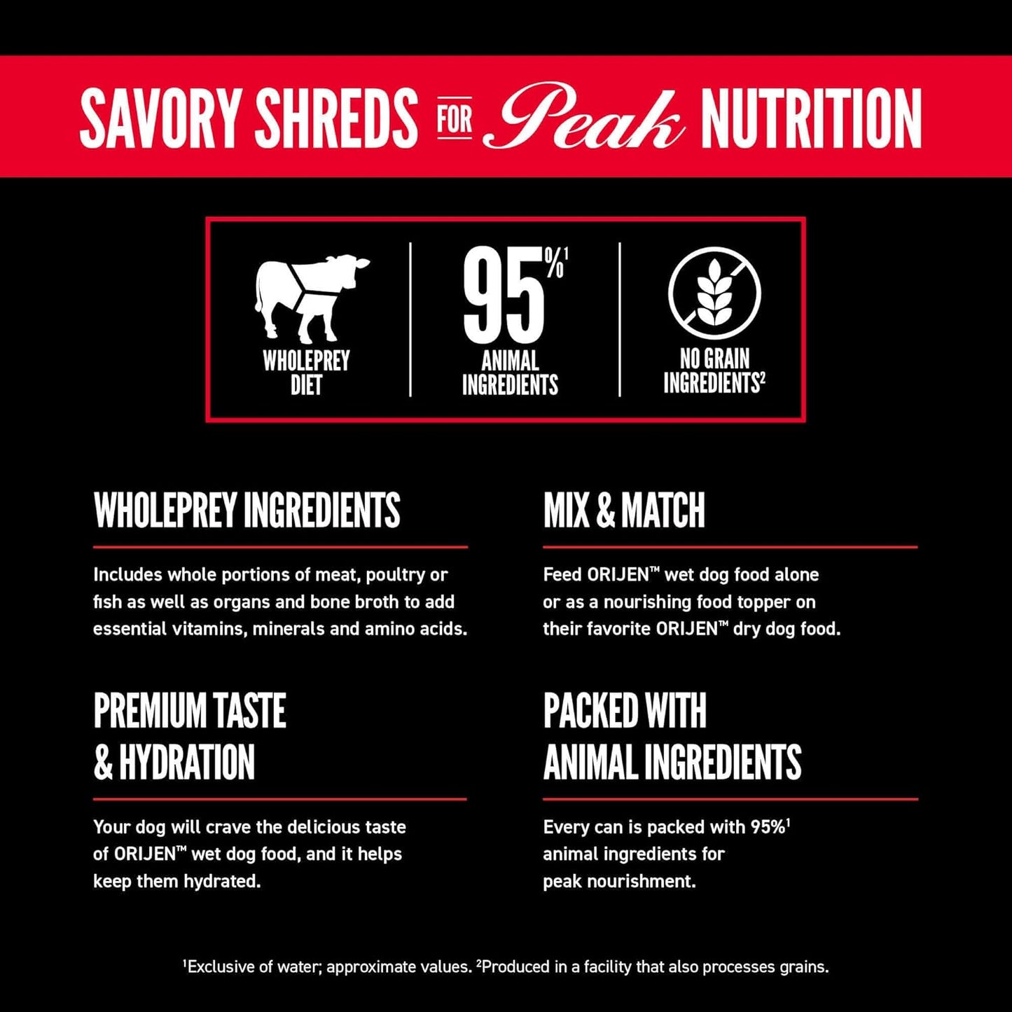 ORIJEN Real Meat Shreds Wet Dog Food Variety Pack: Regional Red + Beef Recipes 12.8oz Cans (6 Count, 3 of Each)