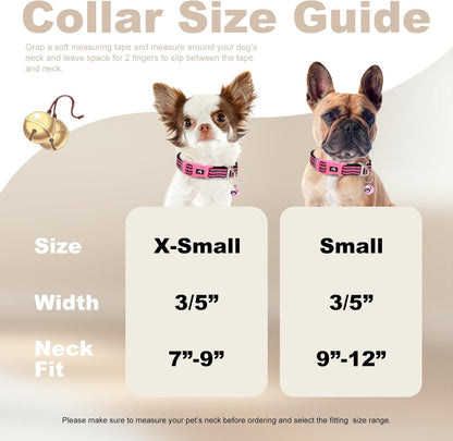 Small Dog Collar with Bell - Cute Reflective Puppy Collar Gift for Girl, Adjustable Nylon Collar for Chihuahua Pomeranian Nighttime Safety (Red S)