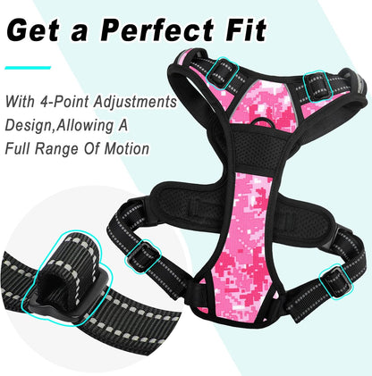 BARKBAY No Pull Dog Harness Large Step in Reflective Dog Harness with Front Clip and Easy Control Handle for Walking Training Running(Pink camo,XL)