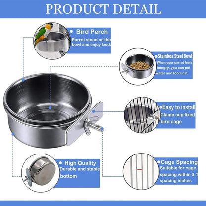Tfwadmx 6 Pcs Bird Feeding Dish Cups Parrot Food Bowl Clamp Holder Coop Cup, Bird Cage Water Bowl for Parakeet African Greys Conure Cockatiels Lovebird Budgie Chinchilla