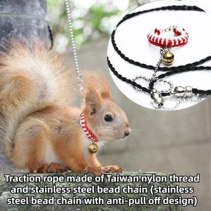 Squirrel Traction Rope Strap Anti-Biting Chain Rope, Small Animal Walking Collar Harness with Lead Leash for Hamster Gerbil Rat Mouse Ferret Chinchilla (Black)