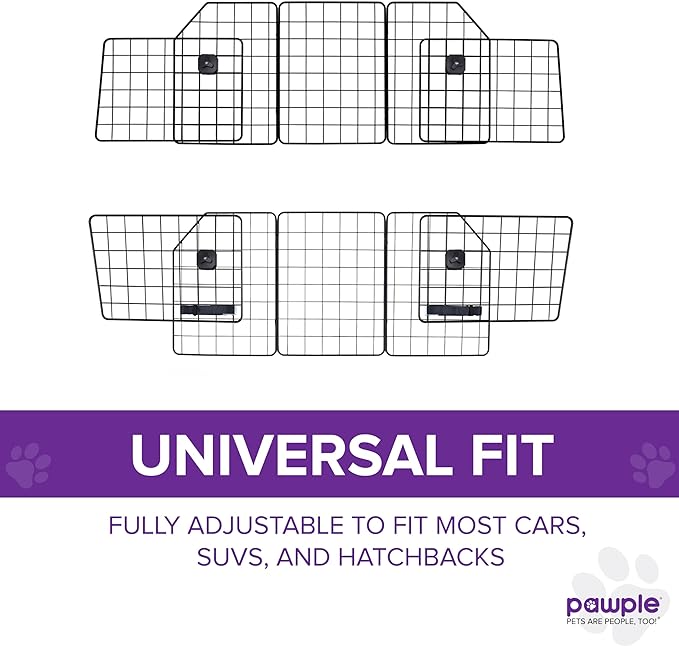 Pawple Dog Car Barrier for SUV's, Cars, Vehicles, & Trucks, Adjustable Large Pet Divider, Heavy-Duty Wire Mesh- Universal Fit