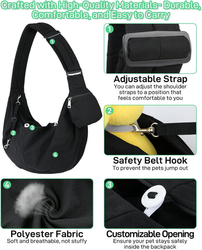 Small Dog Front Carrier Sling for 5-15lbs Dogs or Cats, Puppy Sling with Adjustable Straps and Pocket, Dog Pouch Carrier for Travel Outdoor Hands Free, Portable Large Capacity Pet Bag, Black