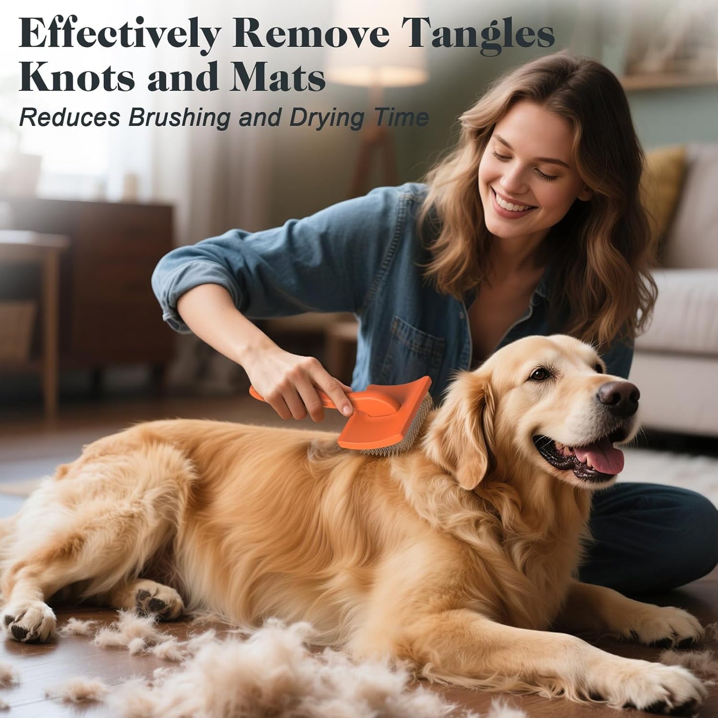 2PCS Slicker Brush for Dogs & Pet Comb,Professional Dog Grooming Brush (Goldendoodles,Poodles,Labradoodles) with Extra Long Pins to Effectively Remove Tangles, Knots and Mats (Orange Large)