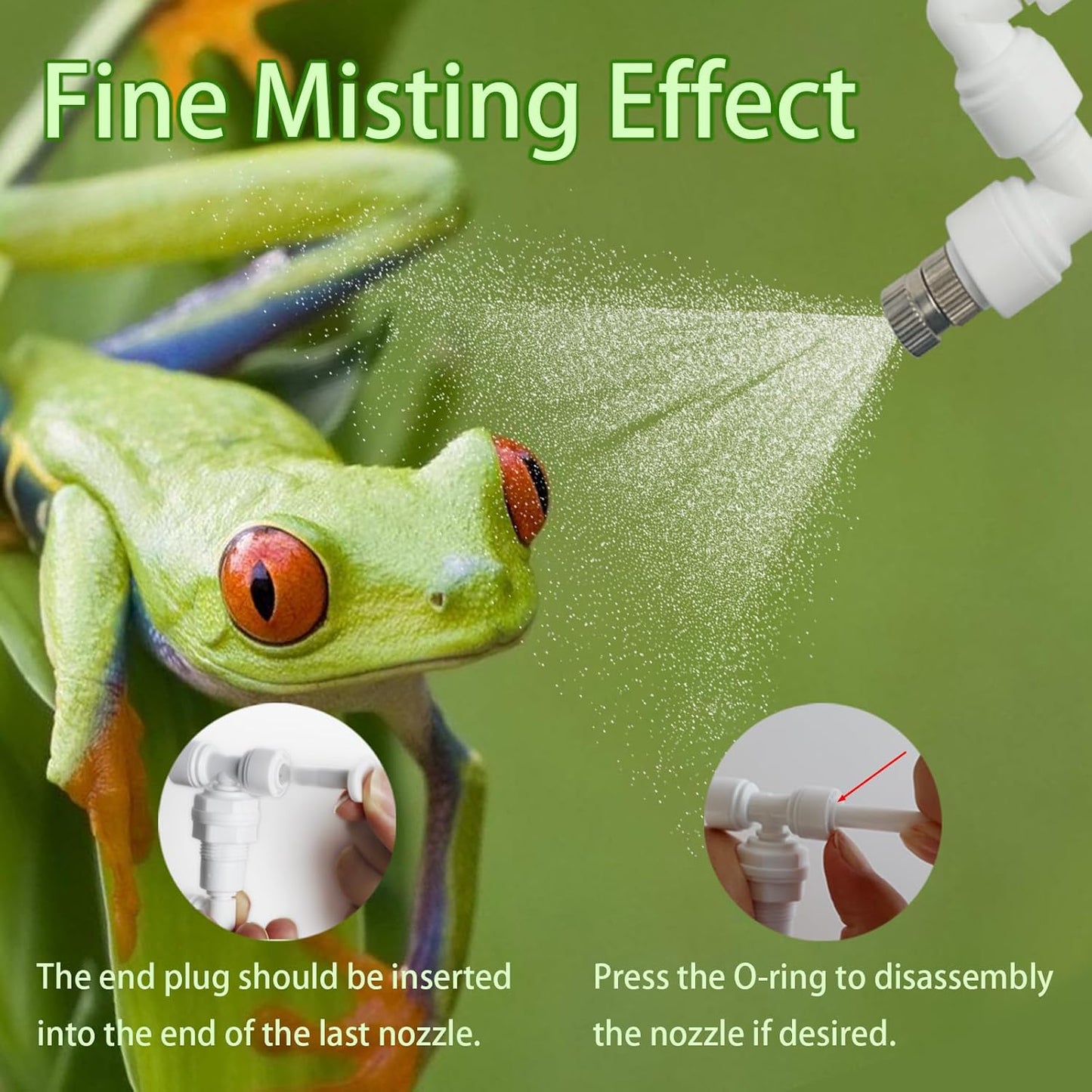 Reptile Terrariums Misting Accessories kit, 2PCS Adjustable Reptile Mister Nozzles, with 16ft 1/4 inch Tube, White