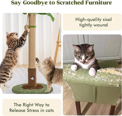 35" Tall Cat Scratching Post, Cat Scratcher for Indoor Cats, Sisal Rope Scratch Post with Hanging Ball and Cat Toys for Kitten Adult Cats