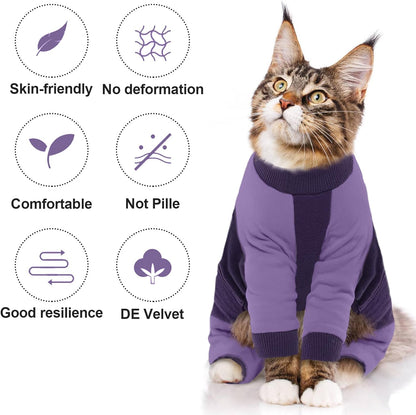QBLEEV Cat Pajamas for Cats Only, Sticky Hair Kitten Clothes, Prevent Lost Fur Pet Onesie Shirts Costumes Outfits for Daily Wear Parties Photography, Recovery Suit for Small Dogs
