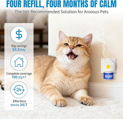 Cat Calming Pheromone Diffuser - Stops Urine Marking & Scratching, Reduce Fighting Spraying Cat Calming Diffuser, Drug-Free Formula for Anxious Cats, 2 Diffuser + 4 Refills Last 120 Days