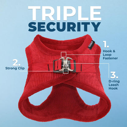 Voyager Step-In Plush Dog Harness – Soft Plush, Step In Vest Harness for Small and Medium Dogs by Best Pet Supplies - Harness (Red Corduroy), M (Chest: 16 - 18")