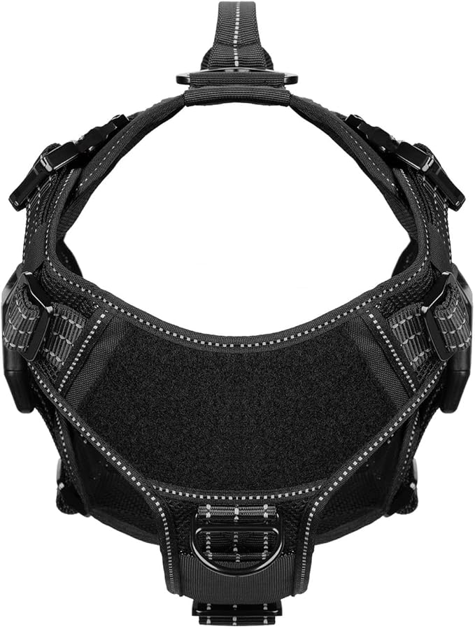 ICEFANG Tactical Mesh Dog Harness for X-Large Dogs,Reflective Dog Molle Vest with Metal Buckles,Hook and Loop Panels,No Pulling Front Clip for Walking Hiking Training (X-Large (Pack of 1), Black)