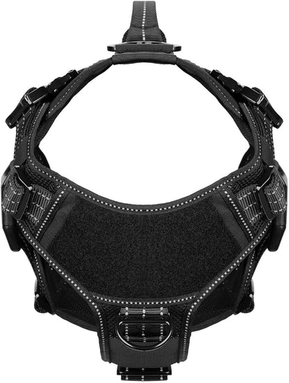 ICEFANG Tactical Mesh Dog Harness for X-Large Dogs,Reflective Dog Molle Vest with Metal Buckles,Hook and Loop Panels,No Pulling Front Clip for Walking Hiking Training (X-Large (Pack of 1), Black)