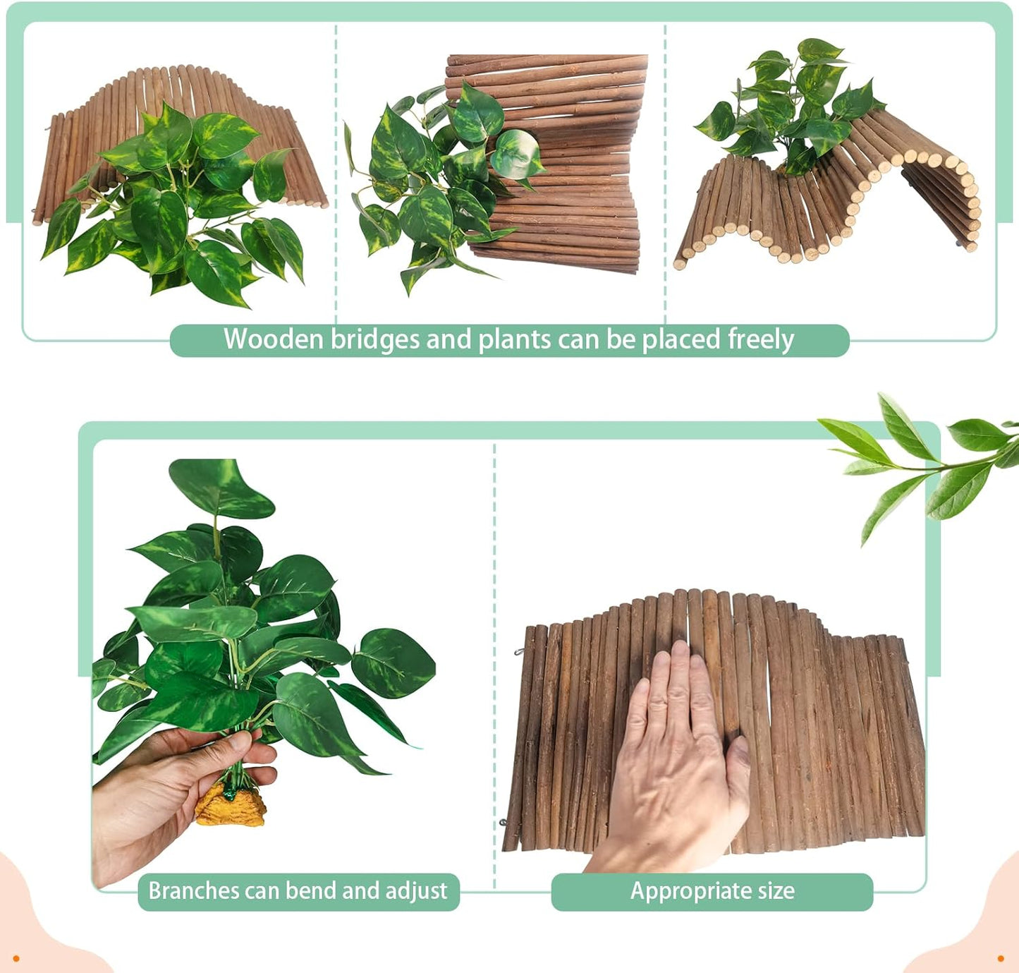 Reptile Hide Bearded Dragon Tank Accessories Large Climbing Wooden Bridge Hideout Tortoise Basking Platform Ramp Decor for Snake Lizard Ball Python Tortoise Leopard Gecko