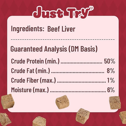 Just Try 8.82 oz Freeze-Dried Beef Liver for Dogs & Cats – Single Ingredient Dog Treats & cat Treats, High Protein, Grain-Free, Rich in Iron & Vitamin A,Healthy Training Treats