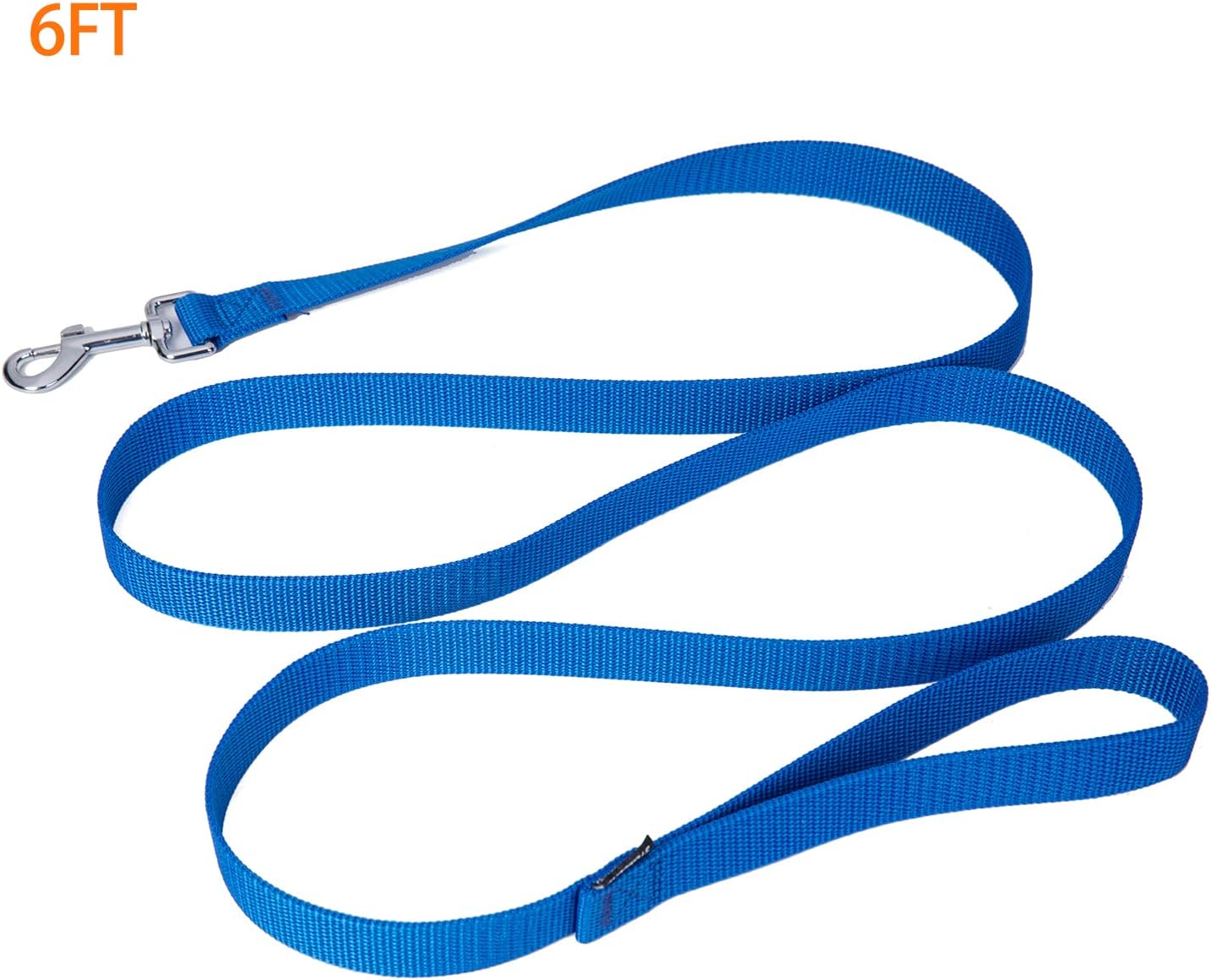 Strong Durable Nylon Dog Training Leash, 1 Inch Wide Traction Rope, 6 ft 10ft 15ft Long, for Small and Medium Dog (Blue, 6 Feet)